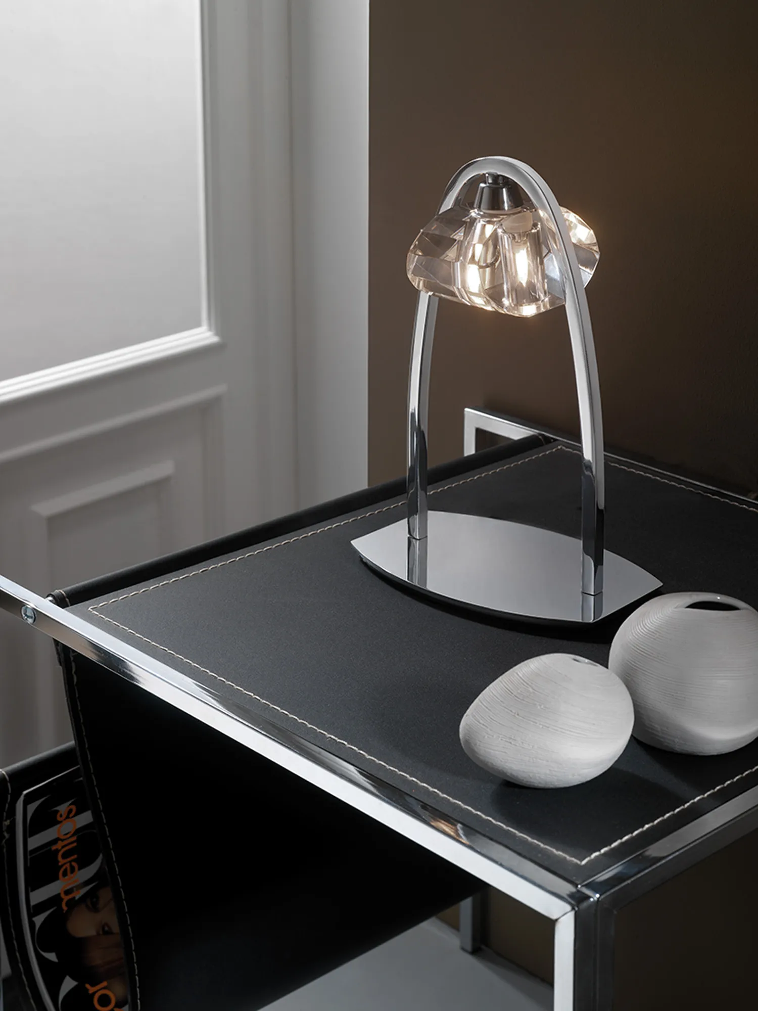 Alfa Polished Chrome Crystal Table Lamps Mantra Armed Table Lamps